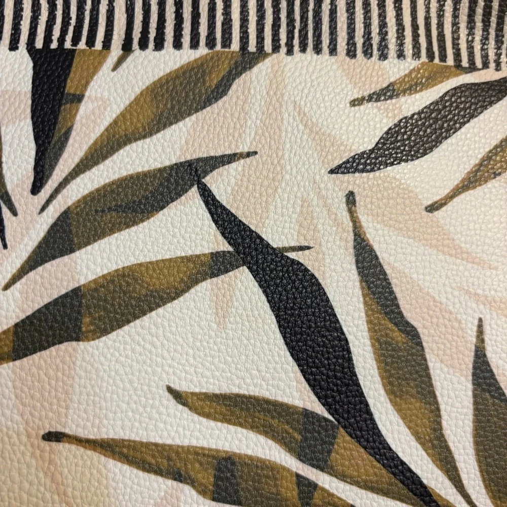 A New Day Wristlet Black White Green Taupe Tropical Leaf Vegan Cloth Interior